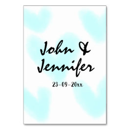 white simple minimal text style wedding blue heart bordsnummer