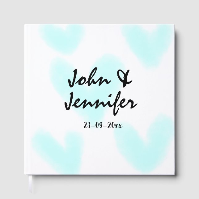 white simple minimal text style wedding blue heart gästböcker (Framsida)