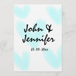 white simple minimal text style wedding blue heart inbjudningar
