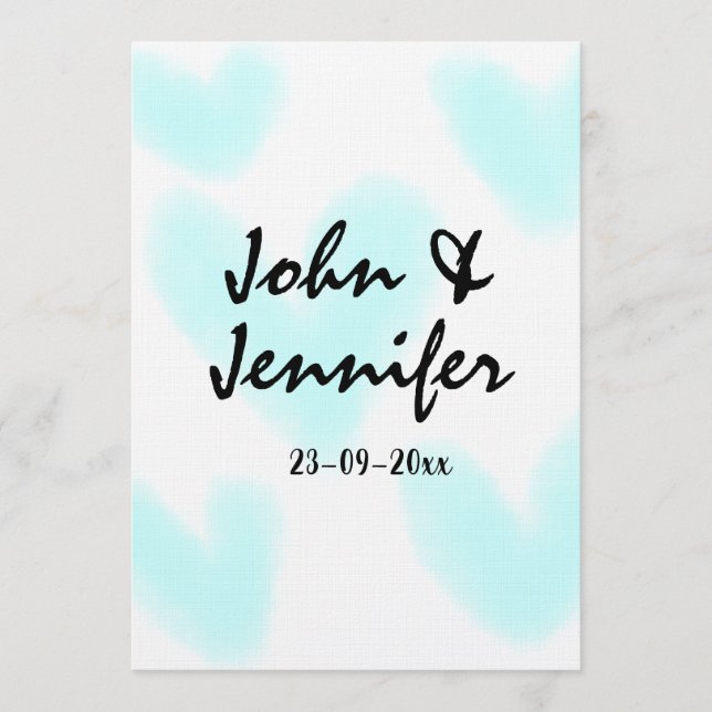 white simple minimal text style wedding blue heart inbjudningar (Framsida)