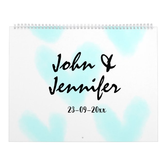 white simple minimal text style wedding blue heart kalender (Omslag)