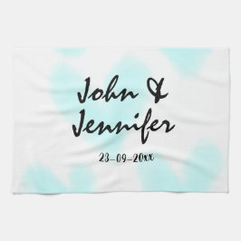 white simple minimal text style wedding blue heart kökshandduk