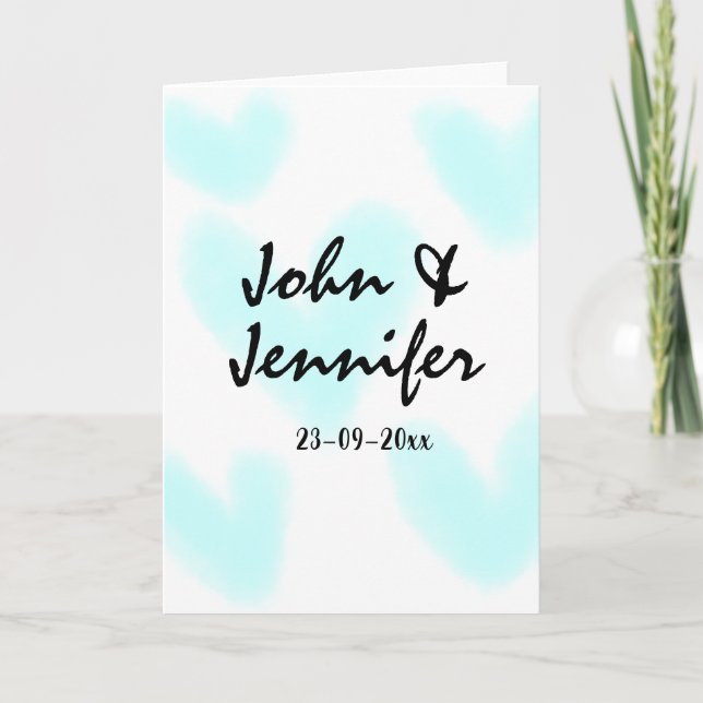 white simple minimal text style wedding blue heart kort (Framsida)