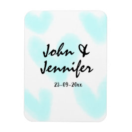 white simple minimal text style wedding blue heart magnet