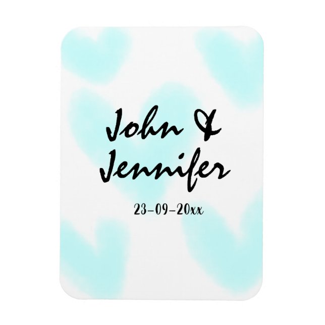 white simple minimal text style wedding blue heart magnet (Vertikal)