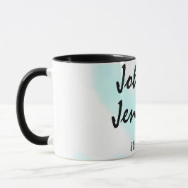 white simple minimal text style wedding blue heart mugg