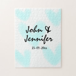 white simple minimal text style wedding blue heart pussel