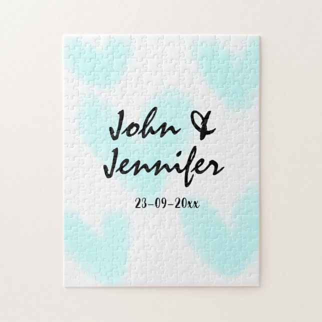 white simple minimal text style wedding blue heart pussel (Vertikal)