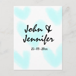 white simple minimal text style wedding blue heart vykort