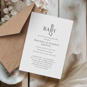 White Simple Minimalist BBQ Baby Shower Inbjudningar