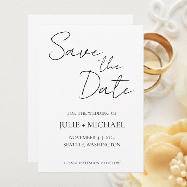 White Simple Stil Bröllop Spara Datumet (In Situ Wedding)