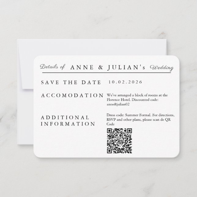 White Simple Wedding Invitation Details Card OSA Kort (Framsida)