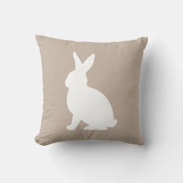 White Sitting Bunny Silhouette On Beige Easter Kudde