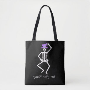 White Skeleton Bones Dance Halloween Black Tygkasse
