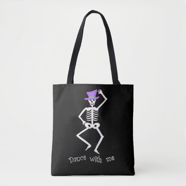 White Skeleton Bones Dance Halloween Black Tygkasse (Framsida)