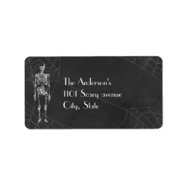 White Sketch Skeleton Spirit Halloween Adressetikett