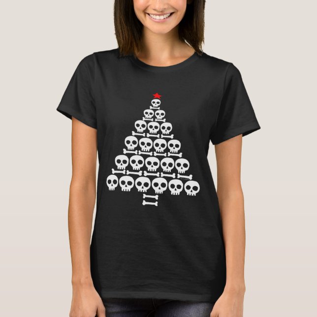 White Skull och Bones Julgran Tee Shirt (Framsida)