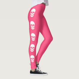White Skull Silhouettes on Rosa Halloween Leggings