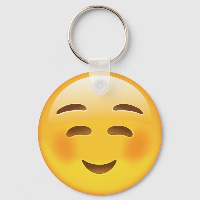 White Smiling Ansikte Emoji Nyckelring (Framsida)