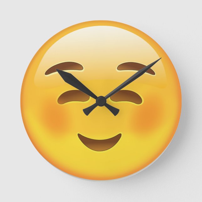 White Smiling Ansikte Emoji Rund Klocka (Framsida)