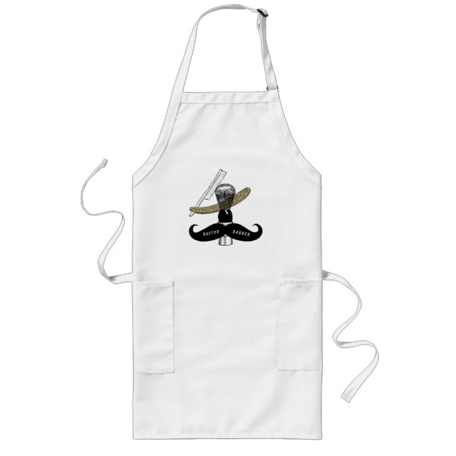 White Smock Apron Barber Razor Beard Brush Långt Förkläde (Framsidan)