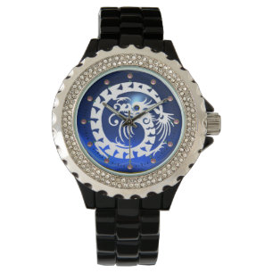 WHITE SNAKE DRAGON Black,Blue Sappire,Rosa Gems Armbandsur