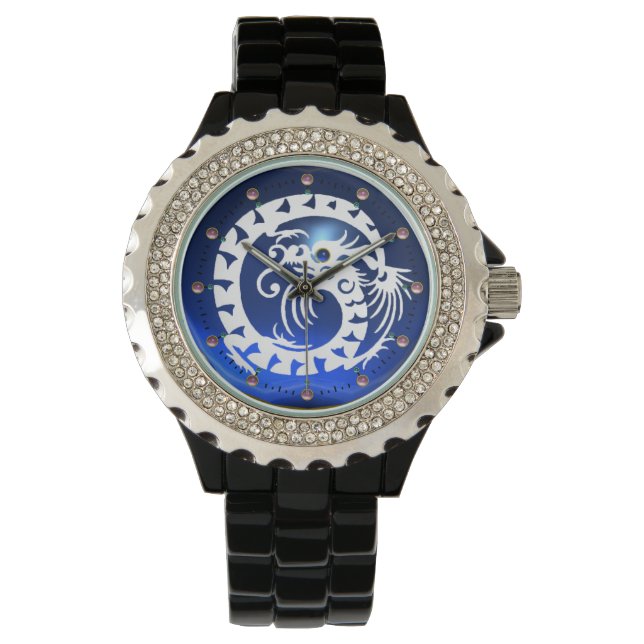 WHITE SNAKE DRAGON Black,Blue Sappire,Rosa Gems Armbandsur (Framsida)