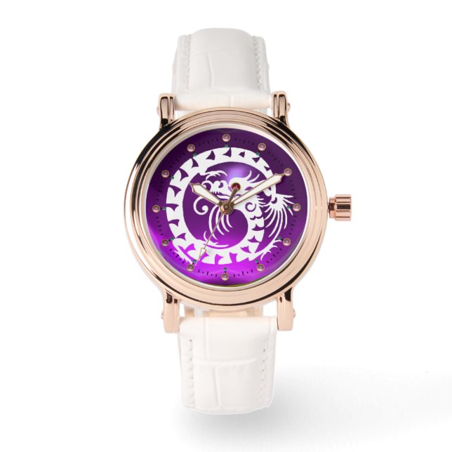 WHITE SNAKE DRAGON Black Lila Amethyst,Rosa Gems Armbandsur (Framsida)