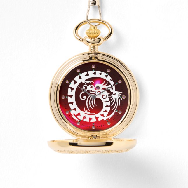 WHITE SNAKE DRAGON Black,Red Ruby,Rosa Gemstones Armbandsur (Framsida)