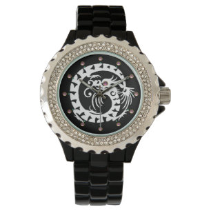 WHITE SNAKE DRAGON Black, Rosa Gemstones Armbandsur
