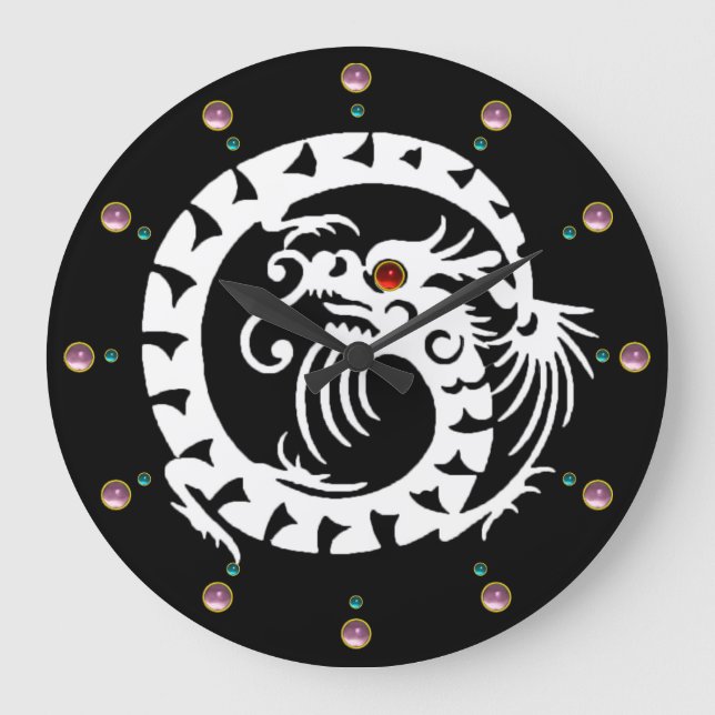 WHITE SNAKE DRAGON IN BLACK ,ROSA GEMSTONES STOR KLOCKA (Framsida)