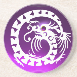 WHITE SNAKE DRAGON Lila Gemstone Underlägg Sandsten
