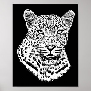 White Snö Leopard Head Jungle Animals Art Poster