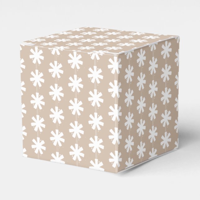 White snö star snöflingor mönster beige med gåva presentaskar (Framsidan Sidan)