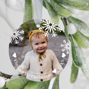 White Snöflingor Baby - första julfotfoto Julgransprydnad Keramik