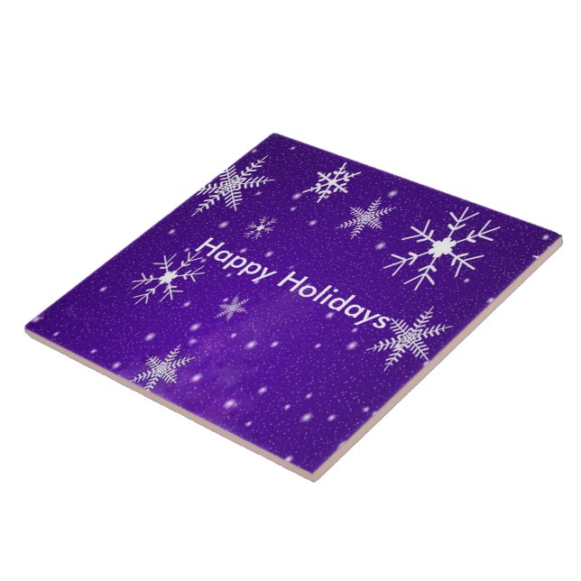 White Snöflingor Blue Backgrd Ceramic Photo Tile Kakelplatta (Sidan)