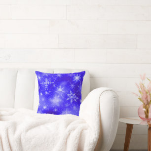 White Snöflingor Blue Kudde
