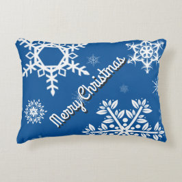 White Snöflingor Blue Pillow Prydnadskudde
