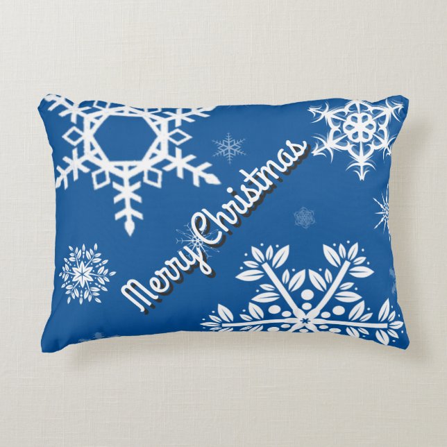 White Snöflingor Blue Pillow Prydnadskudde (Framsidan)