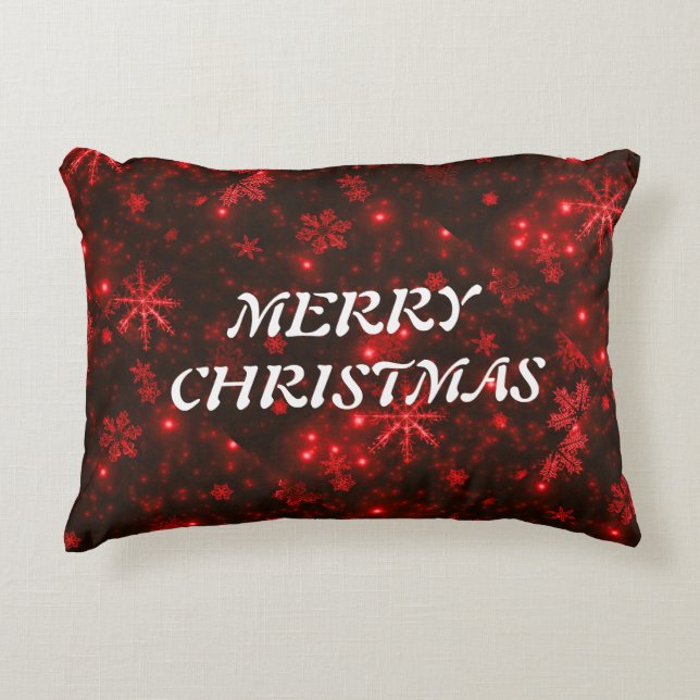 White Snöflingor Deep Red Background Pillow Prydnadskudde (Framsidan)