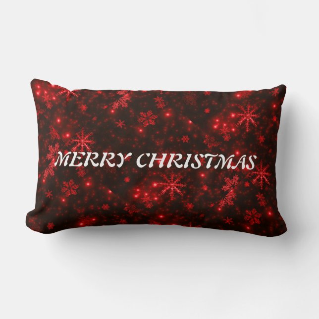 White Snöflingor Deep Red Bkgd Dekorativ kudde Lum (Framsida)