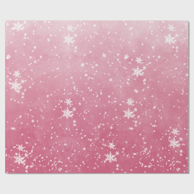 White Snöflingor Falling Winter Rosa Ombre Wrappin Presentpapper (Platt)