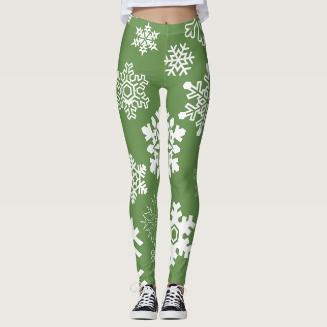 White Snöflingor - Grönt Leggings (Framsida)