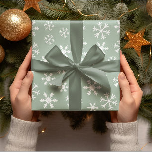 White Snöflingor Grönt på julhelgen Presentpapper