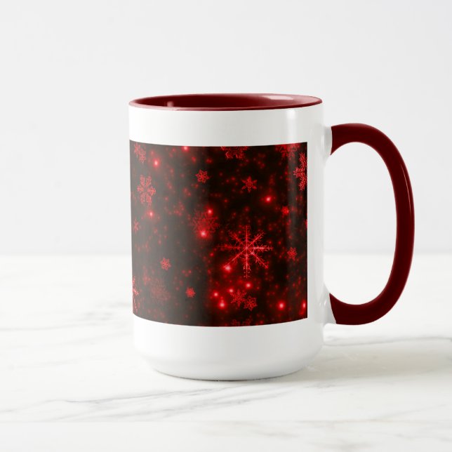White Snöflingor med Deep Red Background Mugg (Höger)