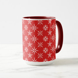 White Snöflingor med Red Background Anpassningsbar Mugg