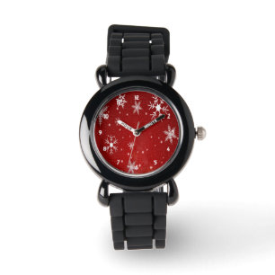 White Snöflingor med Red Background Watch Armbandsur
