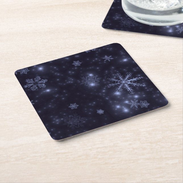 White Snöflingor Midnight Blue Papper Underlägg (Vinklad)