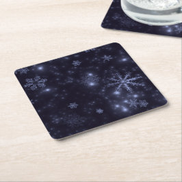 White Snöflingor Midnight Blue Papper Underlägg Kvadrat