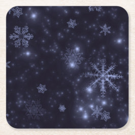 White Snöflingor Midnight Blue Papper Underlägg Kvadrat
